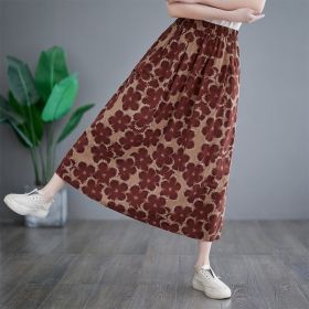 Cotton And Linen Loose Skirt (Option: Wine Red-L)